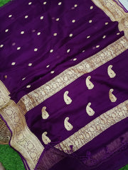Pure Georgette Banarasi Saree - Gold zari - The Handlooms