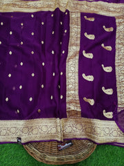 Pure Georgette Banarasi Saree - Gold zari - The Handlooms