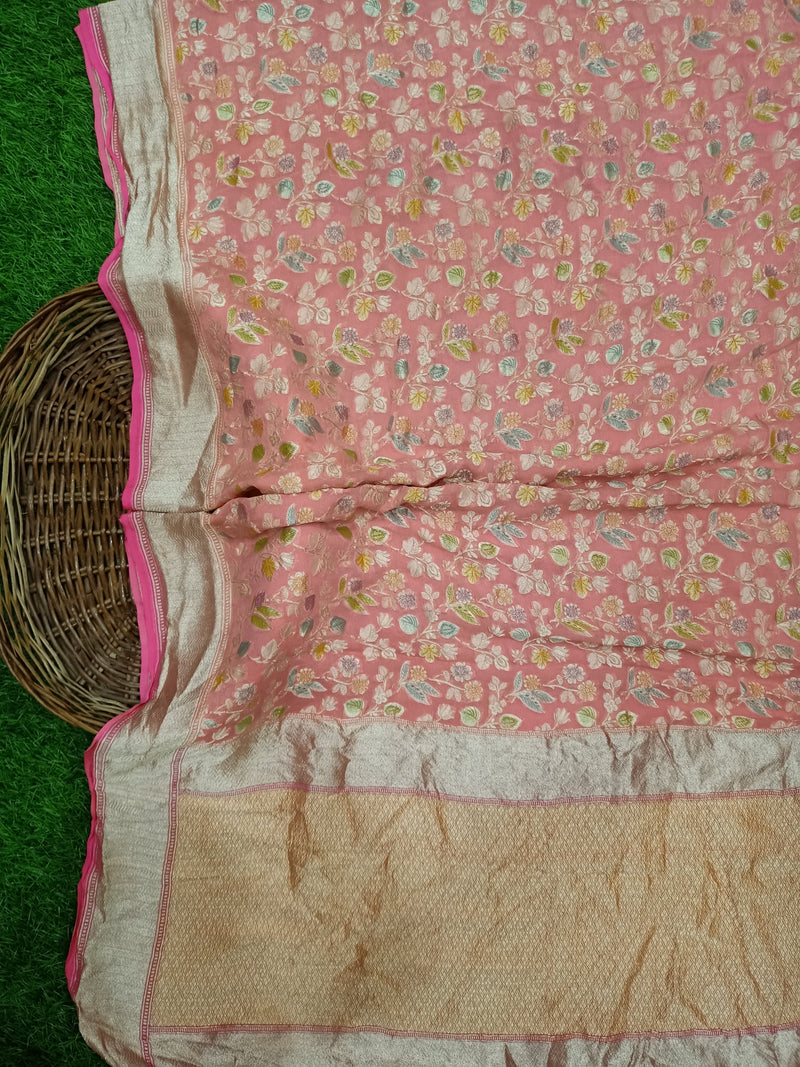 Peach Khaddi Georgette Handloom Banarasi Saree - The Handlooms