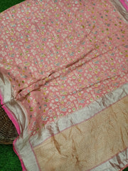 Peach Khaddi Georgette Handloom Banarasi Saree - The Handlooms