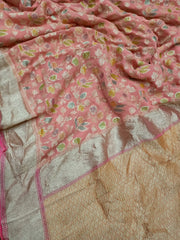 Peach Khaddi Georgette Handloom Banarasi Saree - The Handlooms