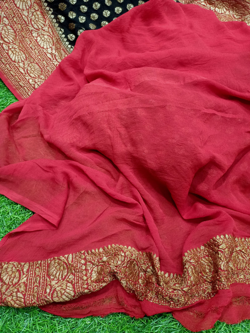 Khaddi Georgette Banarasi Saree -  Antique zari - The Handlooms