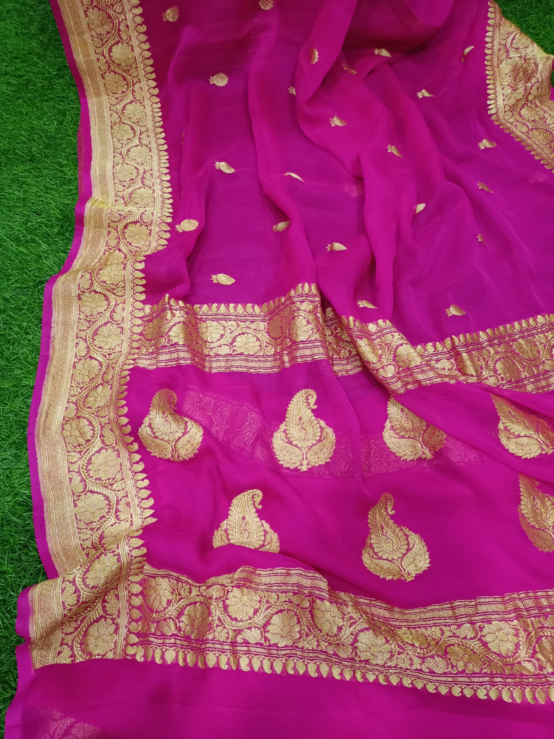 Pure Georgette Banarasi Saree - Gold zari - The Handlooms