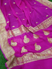 Pure Georgette Banarasi Saree - Gold zari - The Handlooms