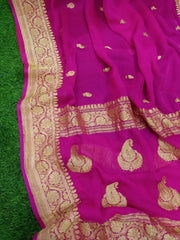 Pure Georgette Banarasi Saree - Gold zari - The Handlooms