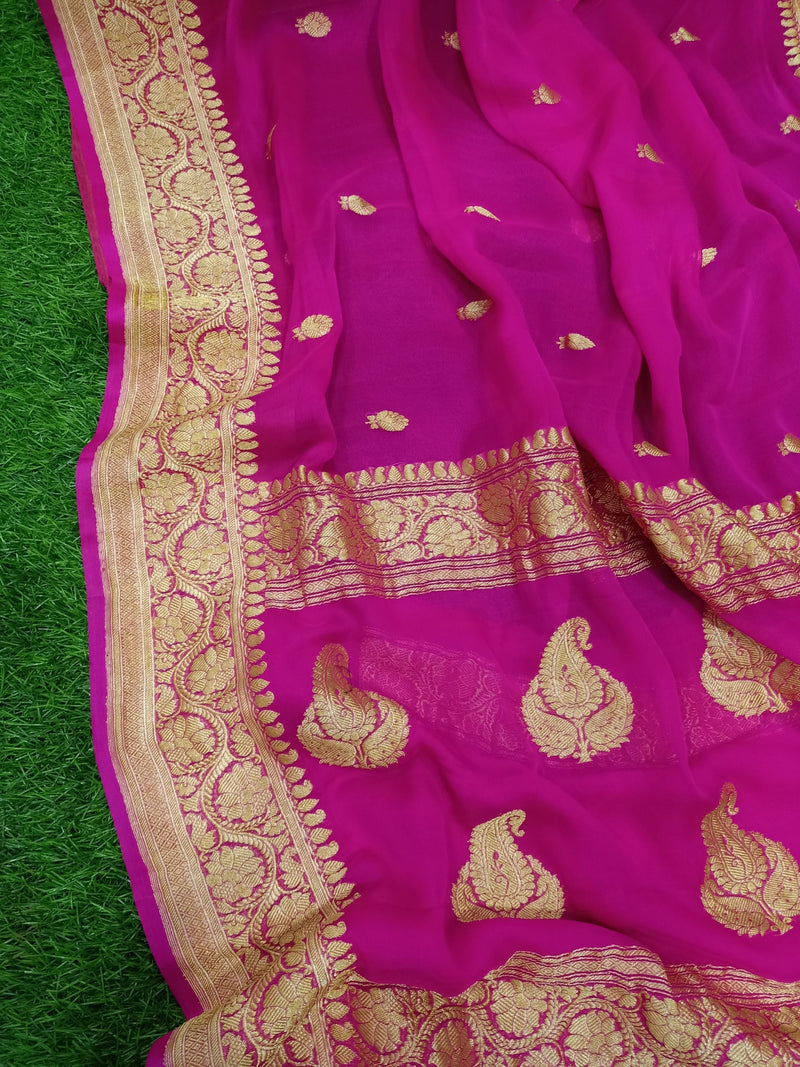 Pure Georgette Banarasi Saree - Gold zari - The Handlooms