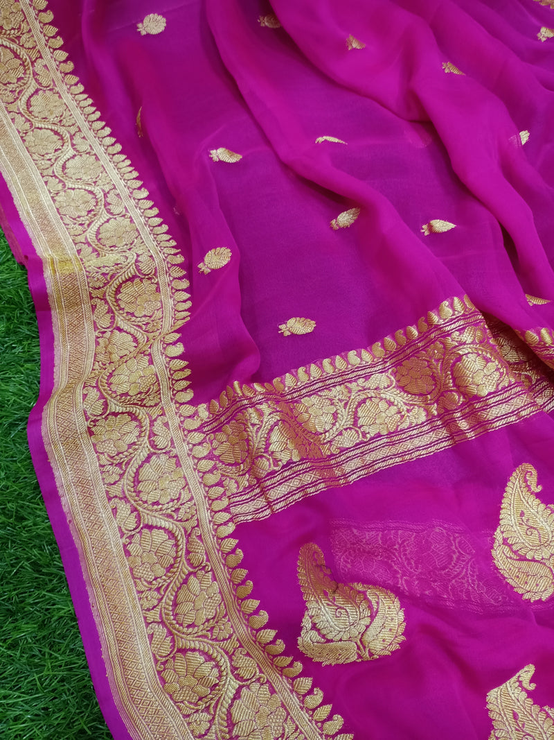Pure Georgette Banarasi Saree - Gold zari - The Handlooms