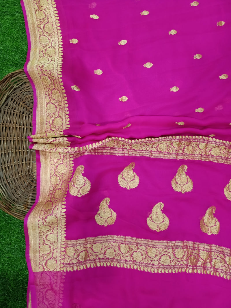 Pure Georgette Banarasi Saree - Gold zari - The Handlooms