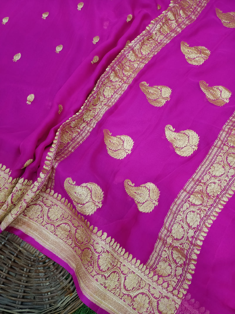 Pure Georgette Banarasi Saree - Gold zari - The Handlooms