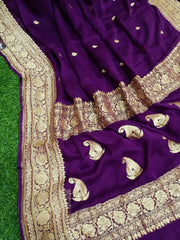 Pure Georgette Banarasi Saree - Gold zari - The Handlooms