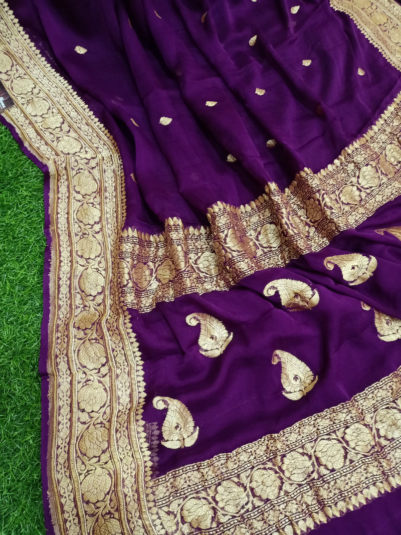 Pure Georgette Banarasi Saree - Gold zari - The Handlooms