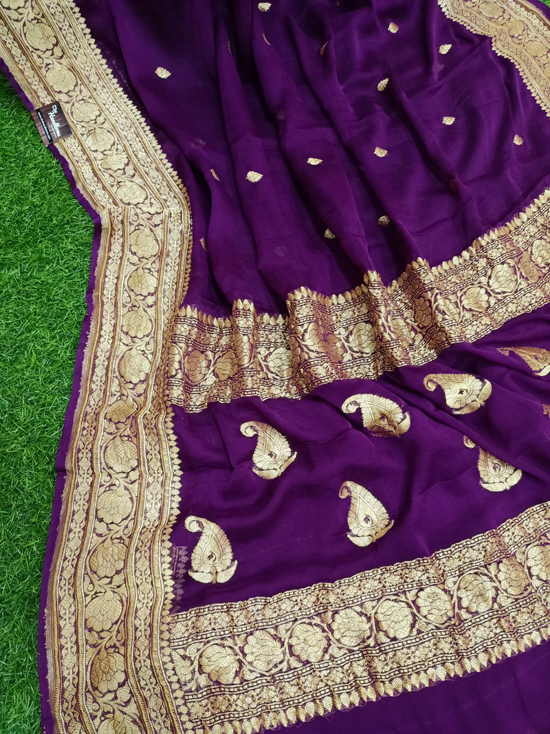Pure Georgette Banarasi Saree - Gold zari - The Handlooms