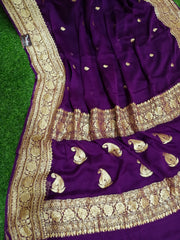 Pure Georgette Banarasi Saree - Gold zari - The Handlooms
