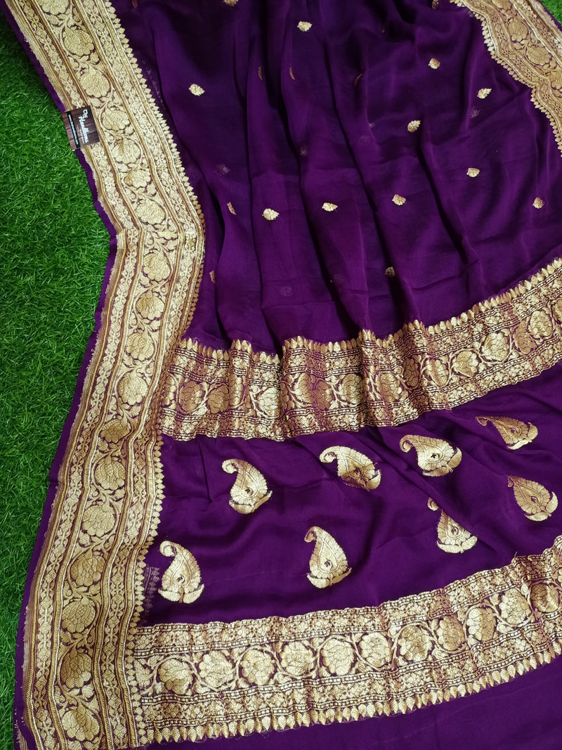Pure Georgette Banarasi Saree - Gold zari - The Handlooms