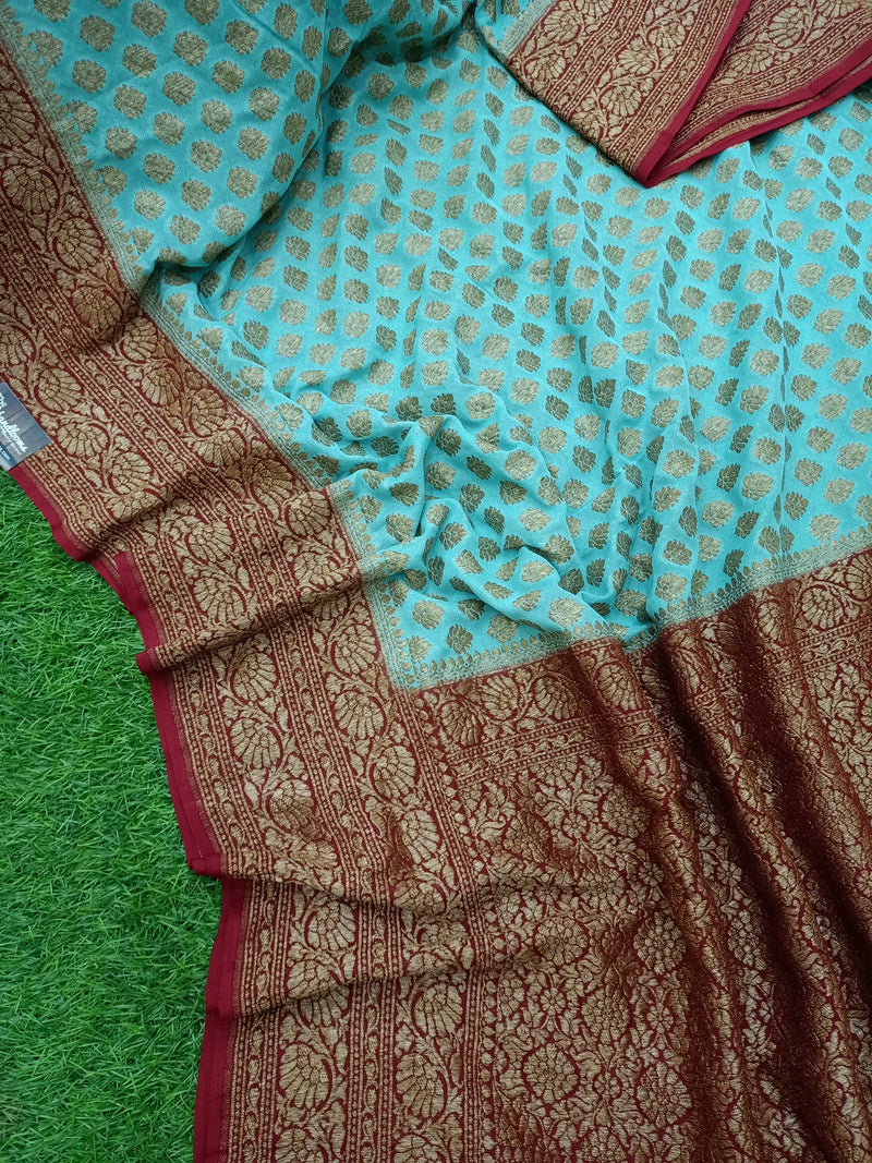 Khaddi Georgette Banarasi Saree -  Antique zari - The Handlooms