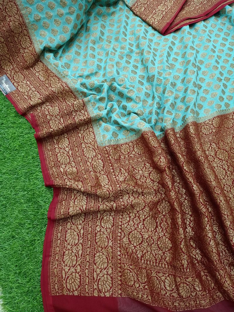 Khaddi Georgette Banarasi Saree -  Antique zari - The Handlooms