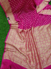 Khaddi Georgette Handloom Banarasi Saree - Gold Zari - The Handlooms