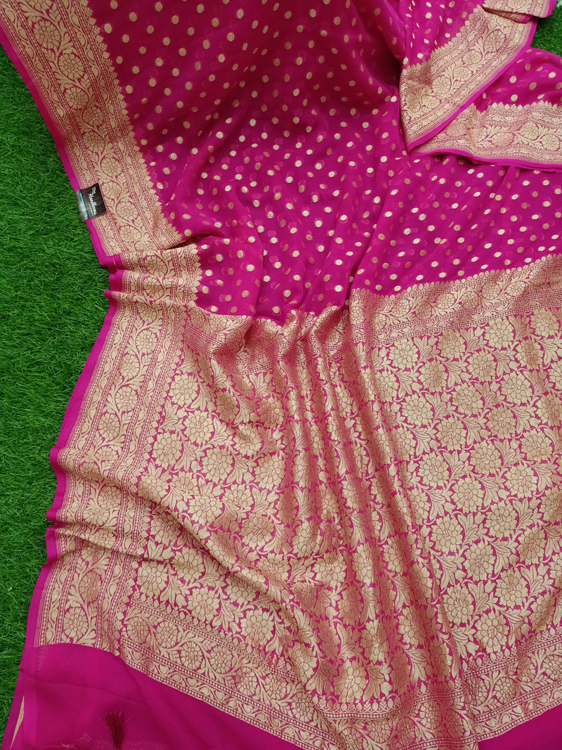 Khaddi Georgette Handloom Banarasi Saree - Gold Zari - The Handlooms