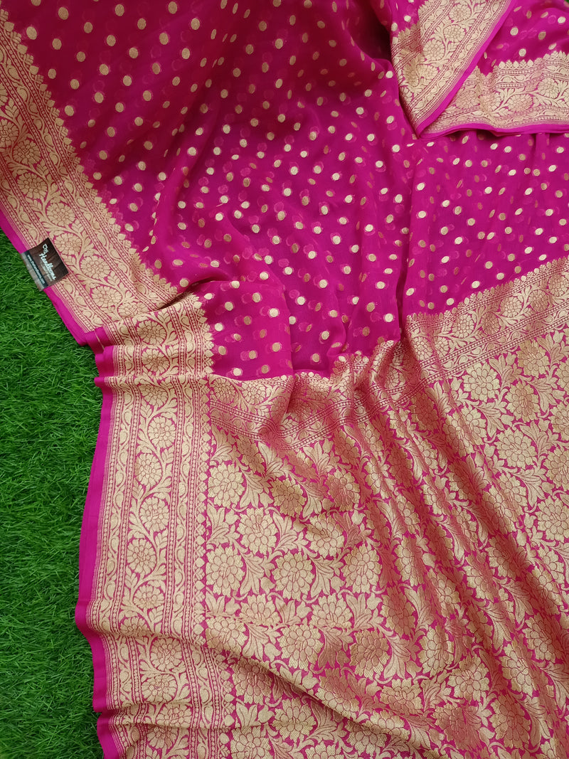 Khaddi Georgette Handloom Banarasi Saree - Gold Zari - The Handlooms