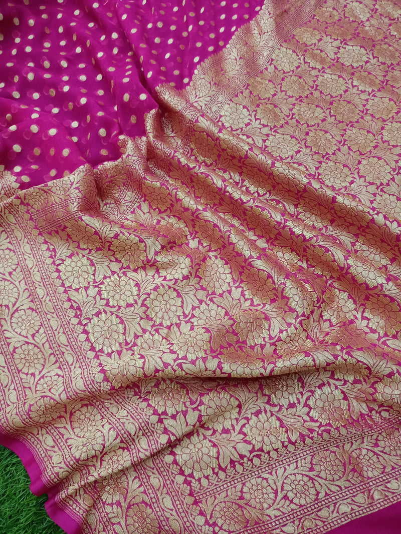 Khaddi Georgette Handloom Banarasi Saree - Gold Zari - The Handlooms