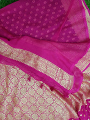 Khaddi Georgette Handloom Banarasi Saree - Gold Zari - The Handlooms