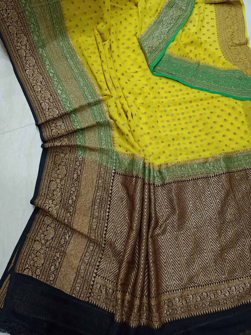 Khaddi Georgette Banarasi Saree -  Antique zari - The Handlooms