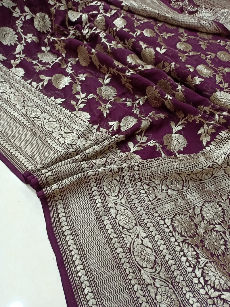 Khaddi Georgette Handloom Banarasi Saree - The Handlooms