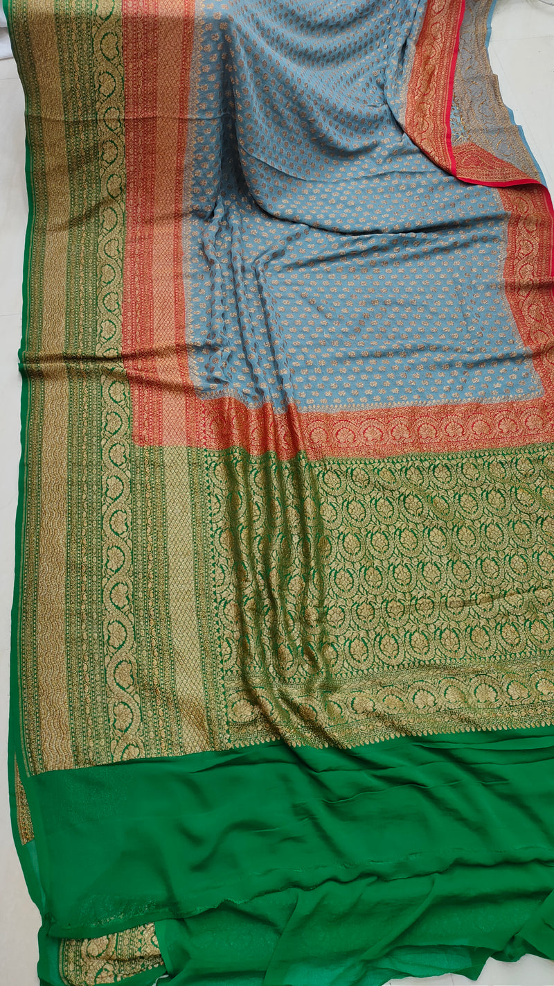 Khaddi Georgette Banarasi Saree -  Antique zari - The Handlooms
