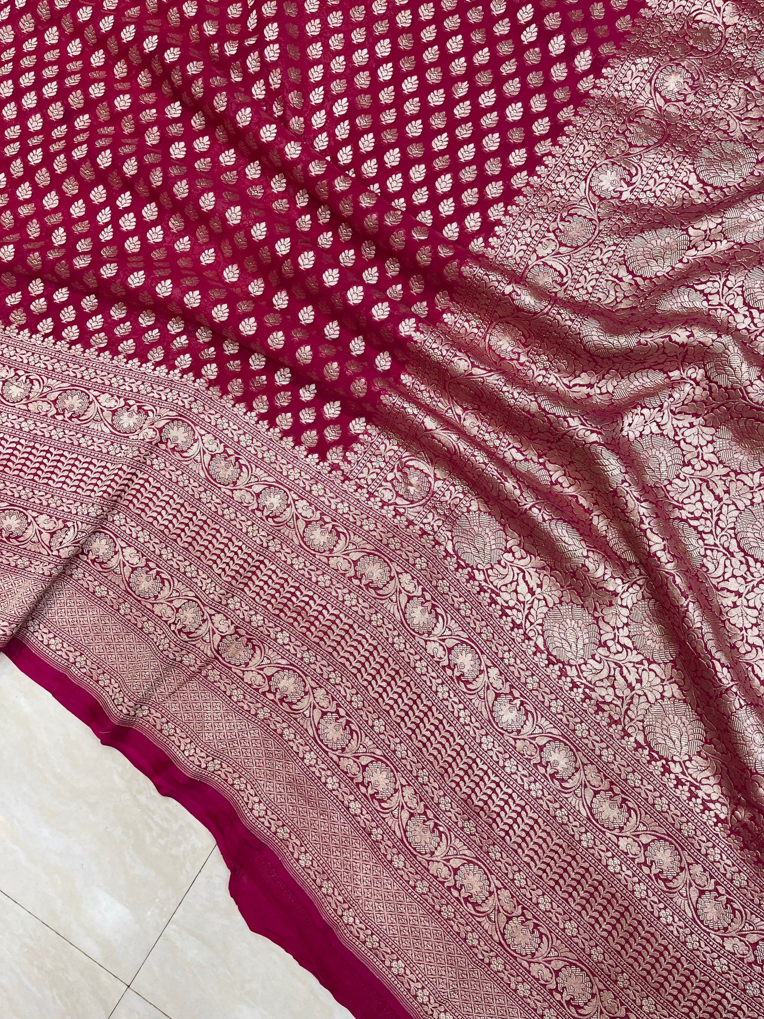 Hot Pink Khaddi Georgette Handloom Banarasi Saree | The Handlooms