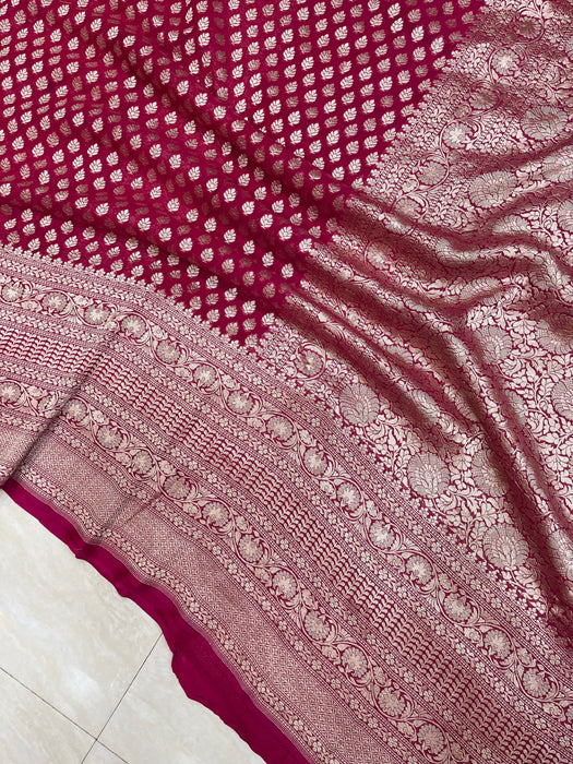 Hot Pink Khaddi Georgette Handloom Banarasi Saree - The Handlooms