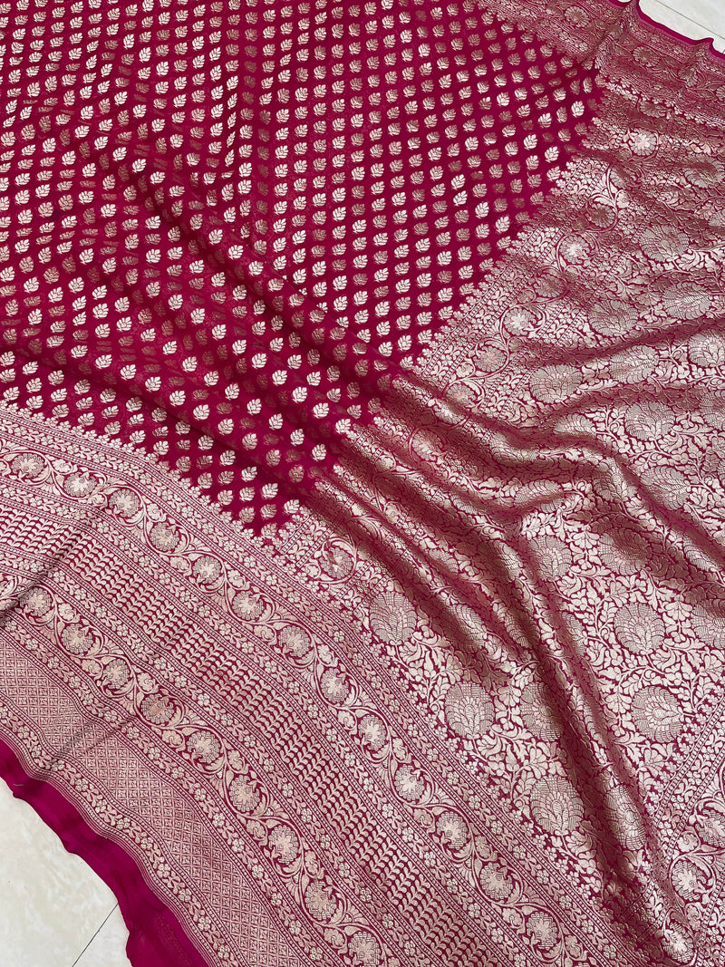 Hot Pink Khaddi Georgette Handloom Banarasi Saree - The Handlooms