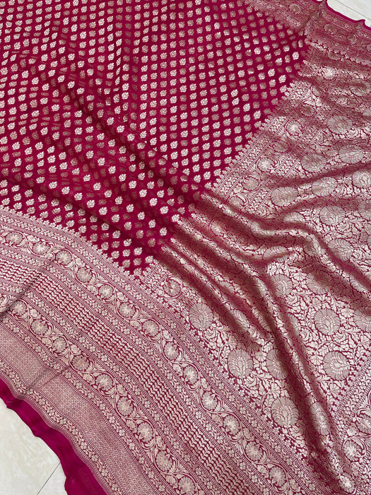 Hot Pink Khaddi Georgette Handloom Banarasi Saree — The Handlooms