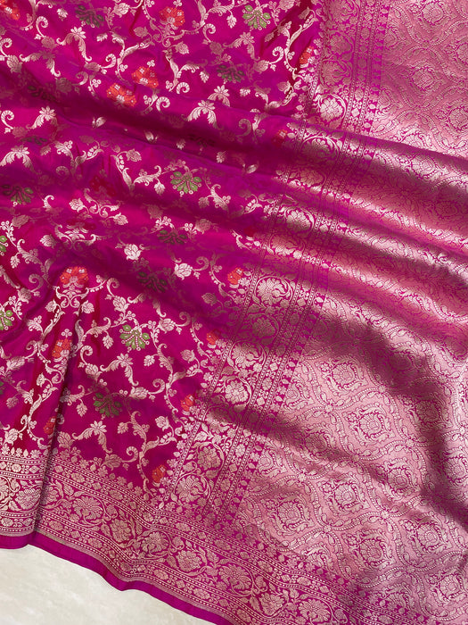 Pure Katan Silk Banarasi Handloom Saree - All over Jaal work with Meenakari