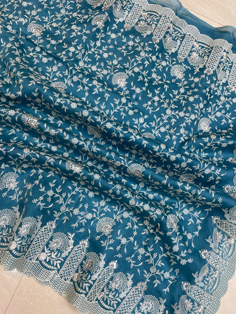 Pure Organza Chikankari Handloom Banarasi Saree - The Handlooms