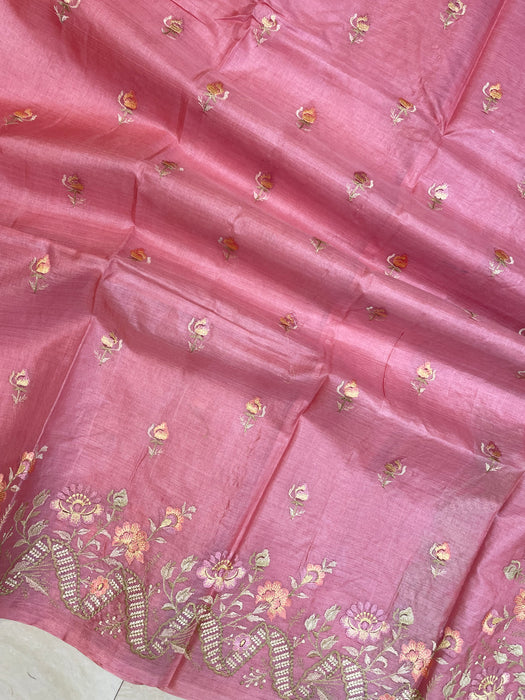 Pure Tussar Silk Handloom Banarasi Saree with embroidery work