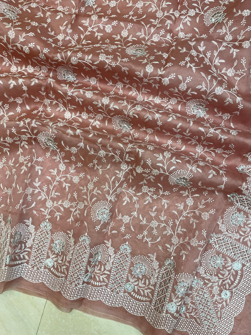 Pure Organza Chikankari Handloom Banarasi Saree - The Handlooms