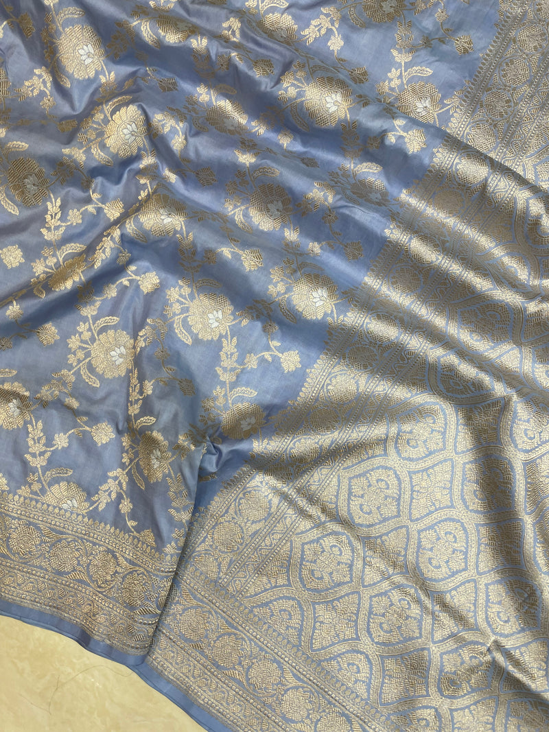 Pure Katan Silk Banarasi Handloom Saree - All over Sona Roopa Jaal work - The Handlooms