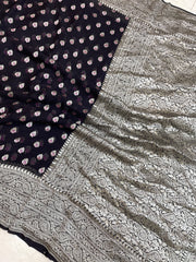 Khaddi Georgette Handloom Banarasi Saree - All over Jaal Work with meenakari - The Handlooms