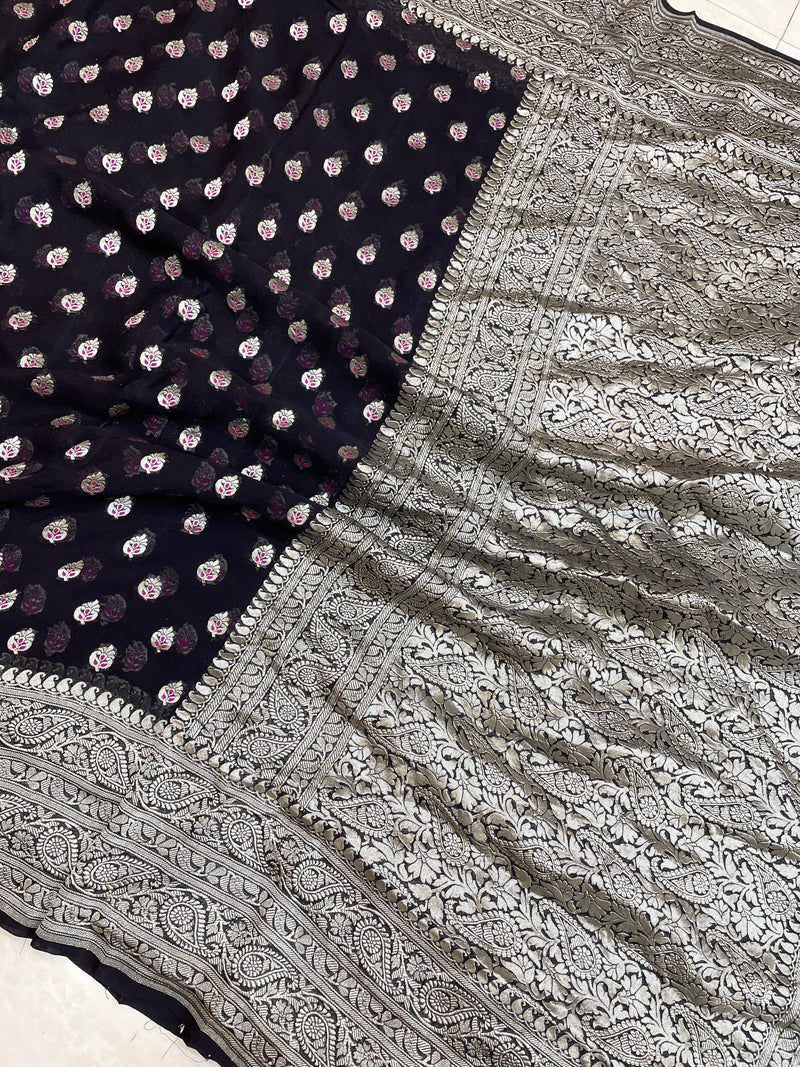 Khaddi Georgette Handloom Banarasi Saree - All over Jaal Work with meenakari - The Handlooms