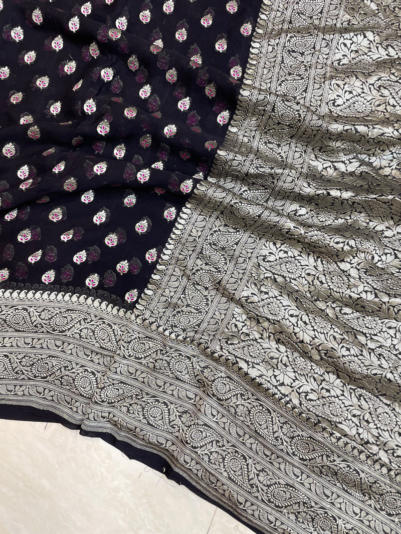 Khaddi Georgette Handloom Banarasi Saree - All over Jaal Work with meenakari - The Handlooms