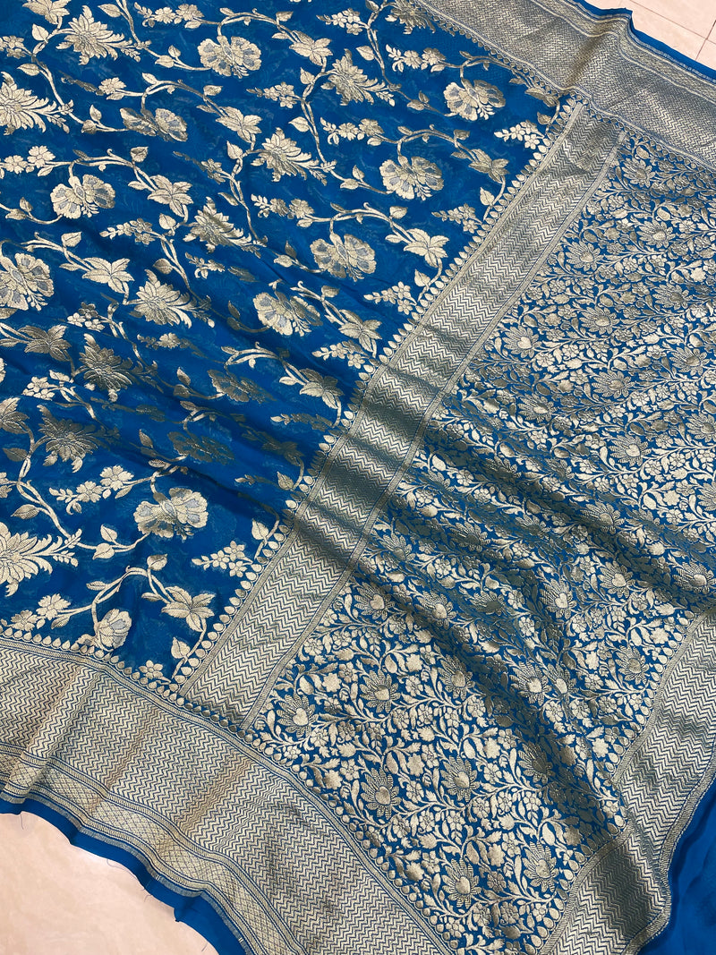 Khaddi Georgette Handloom Banarasi Saree - The Handlooms