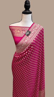 Hot Pink Khaddi Georgette Handloom Banarasi Saree - The Handlooms