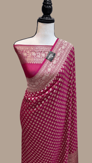 Hot Pink Khaddi Georgette Handloom Banarasi Saree - The Handlooms