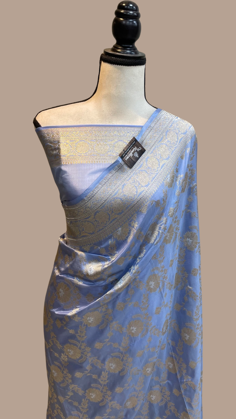 Pure Katan Silk Banarasi Handloom Saree - All over Sona Roopa Jaal work - The Handlooms
