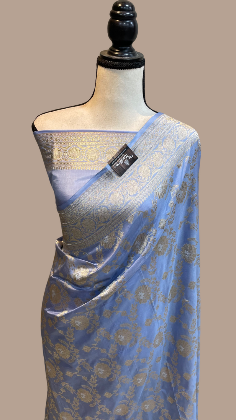 Pure Katan Silk Banarasi Handloom Saree - All over Sona Roopa Jaal work - The Handlooms