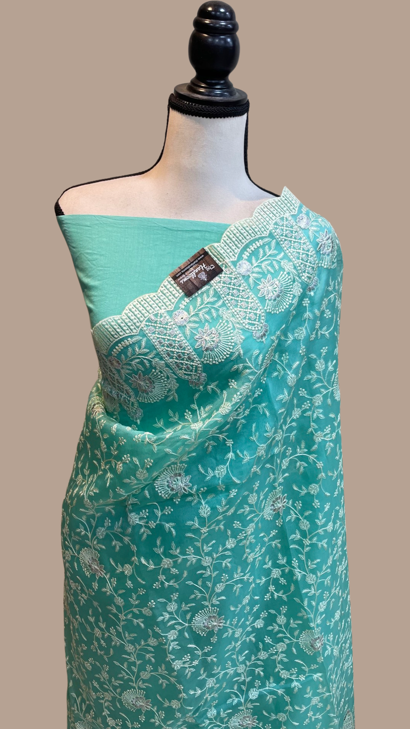 Pure Organza Chikankari Handloom Banarasi Saree - The Handlooms