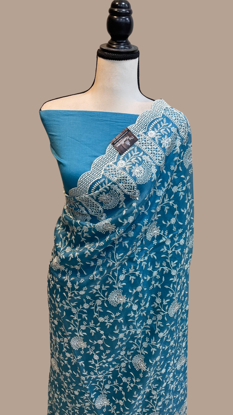 Pure Organza Chikankari Handloom Banarasi Saree - The Handlooms
