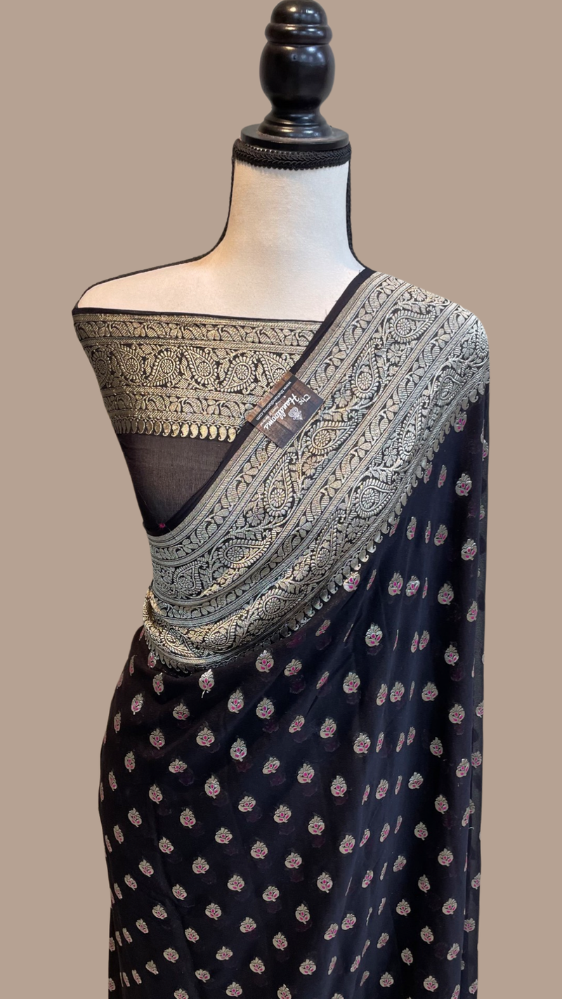 Khaddi Georgette Handloom Banarasi Saree - All over Jaal Work with meenakari - The Handlooms