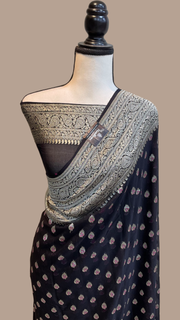 Khaddi Georgette Handloom Banarasi Saree - All over Jaal Work with meenakari - The Handlooms