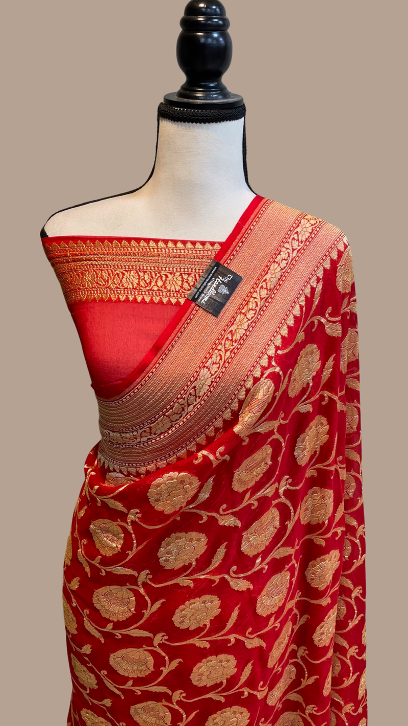 Khaddi Georgette Banarasi Saree - Gold zari - The Handlooms